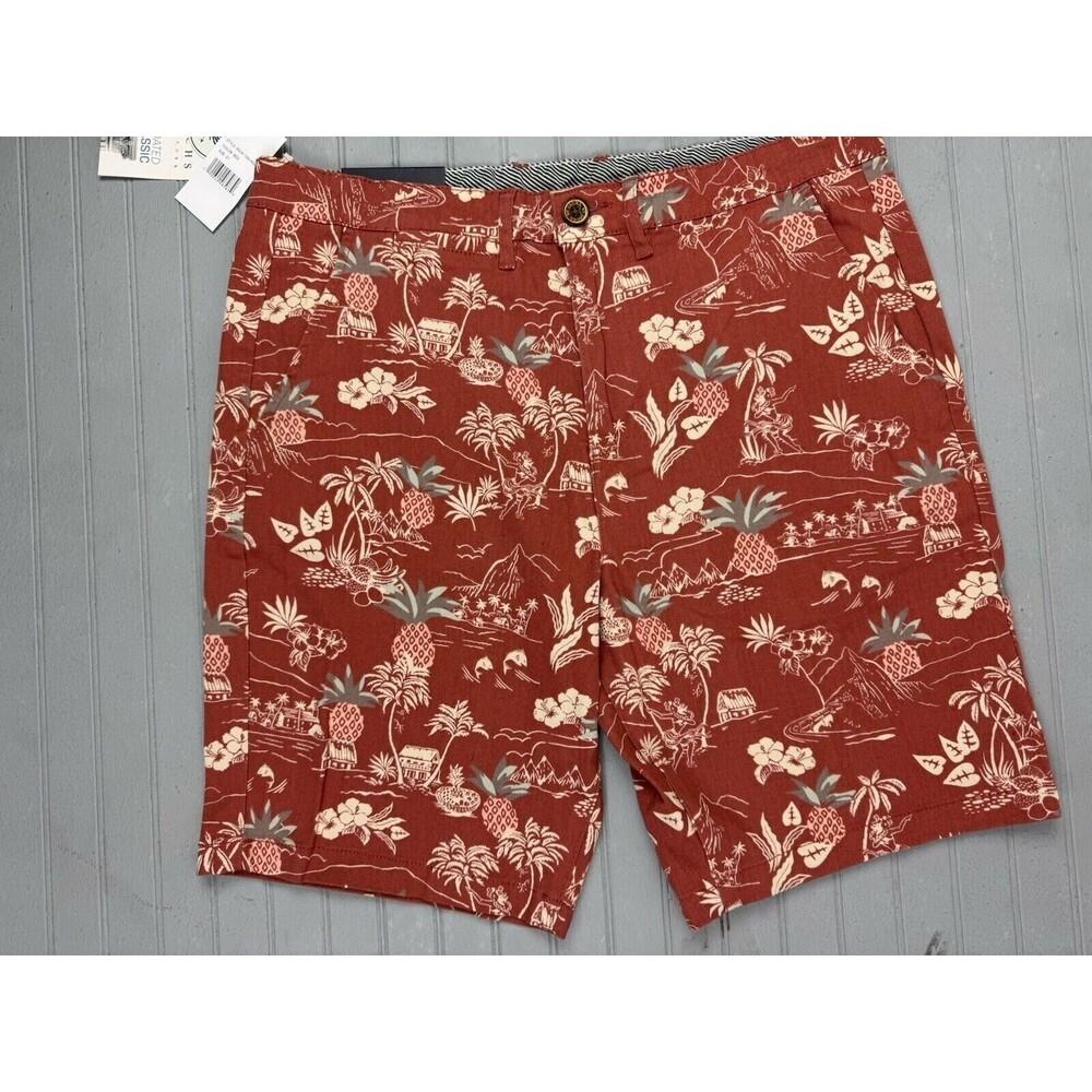 Jachs Size 32 Mens Bleeker Shorts Chino Faded  Rust Red Print 9" Inseam